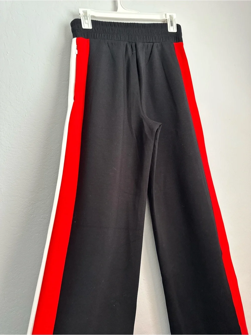 SPANX AirEssentials Black Wide-Leg Pants with Red and White Side Stripes - Picture 4 of 8